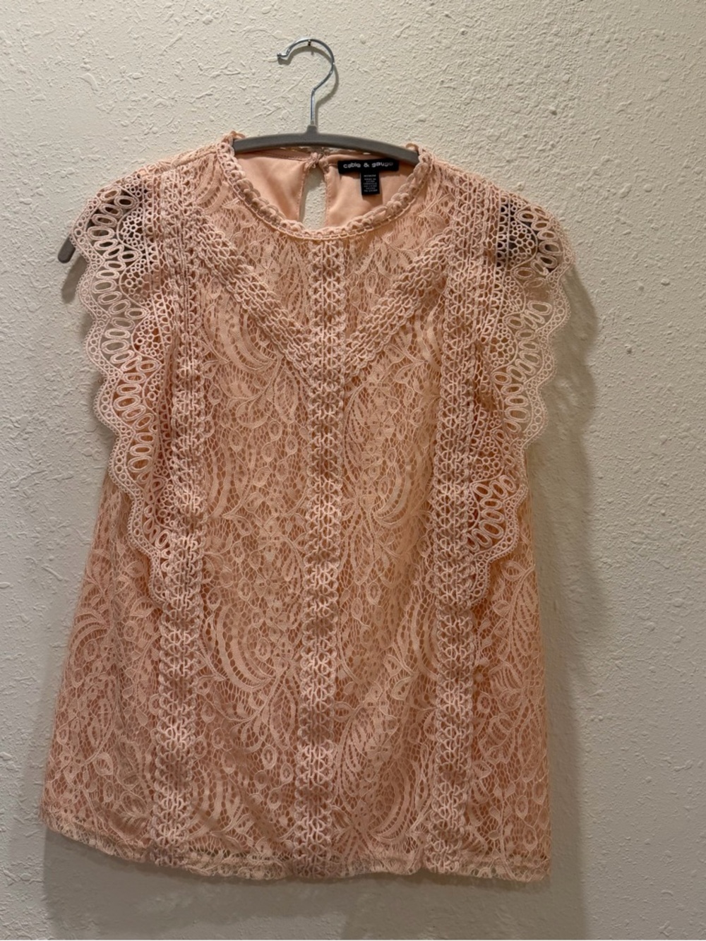 Cable & Gauge Blush Pink Lace Sleeveless Blouse Top